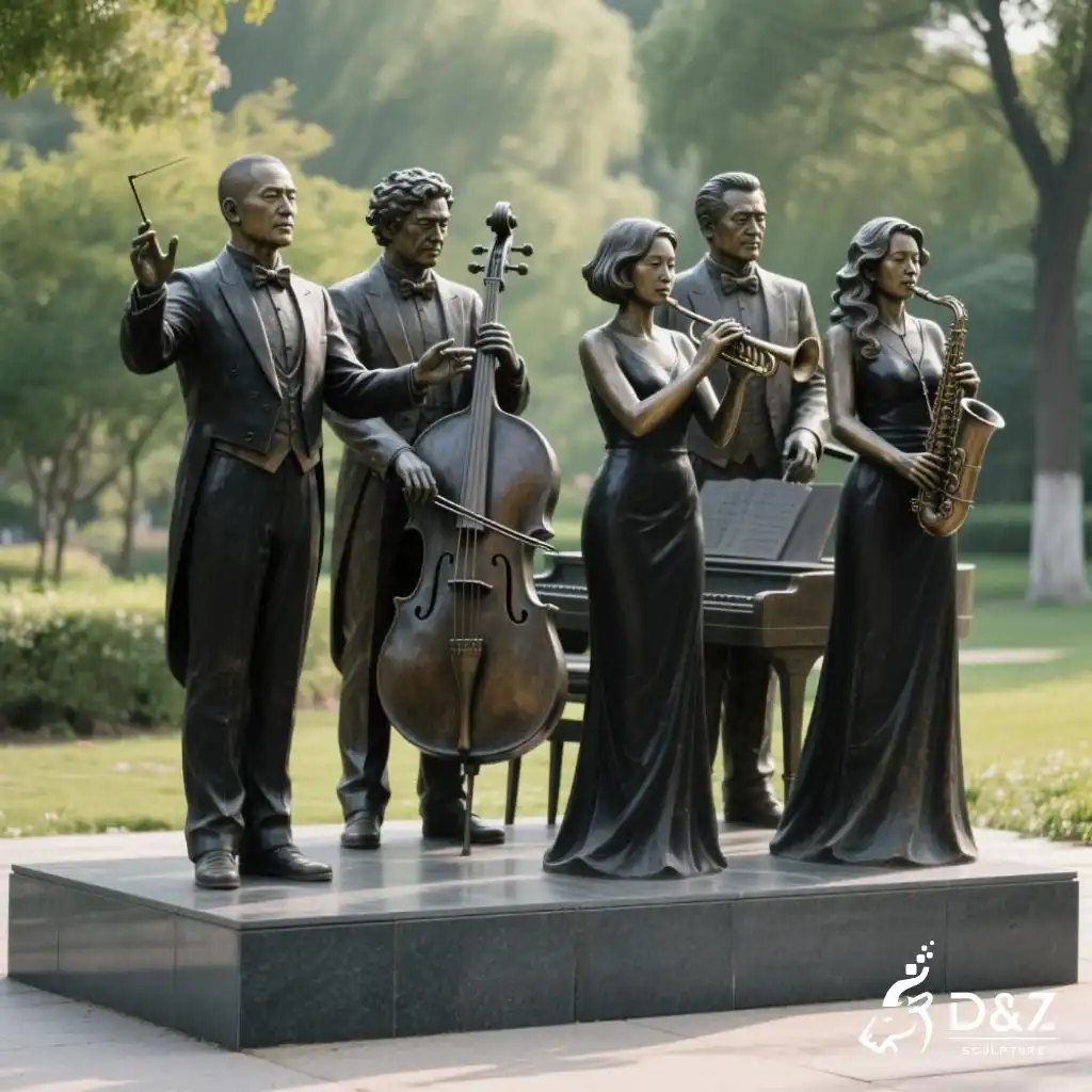 Life-Size Bronze Musician Statues for Sale | Outdoor Music Art DZN191-3
