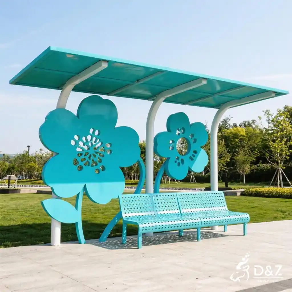 Large Metal Flower Bench Seating Installation with Canopy DZN225 Large Metal Flower Bench Seating Installation with Canopy DZN225-3