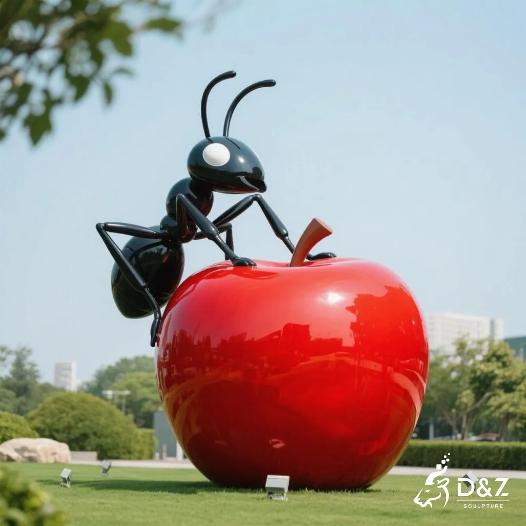 Large Red Apple Sculpture with Ant Decoration for Garden DZN243-3