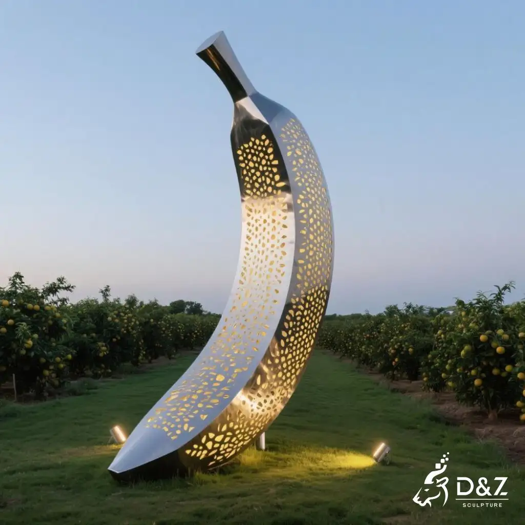 Metal Giant Banana Sculpture | Outdoor Geometric Fruit Decor DZN196 Metal Giant Banana Sculpture | Outdoor Geometric Fruit Decor DZN196-3