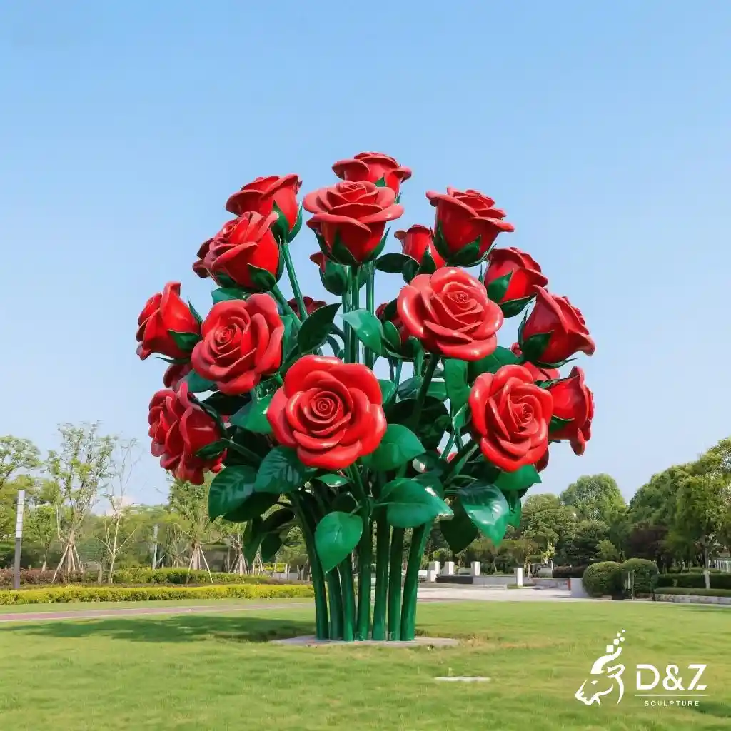 Cluster Eternity Rose Sculpture | Outdoor Metal Flower Art DZN202-4