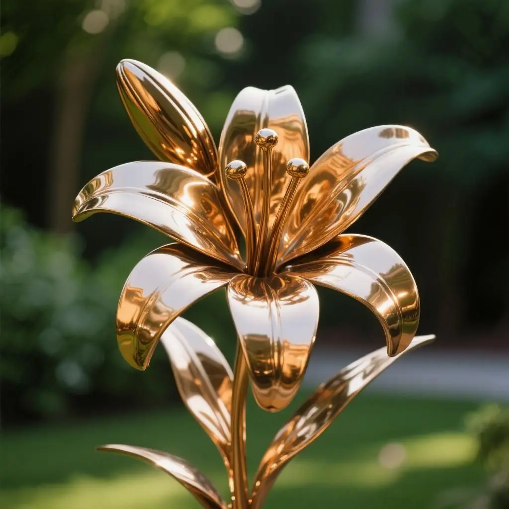 Large Stainless Steel Lily Sculpture for Garden DZN207 Large Stainless Steel Lily Sculpture for Garden DZN207-4