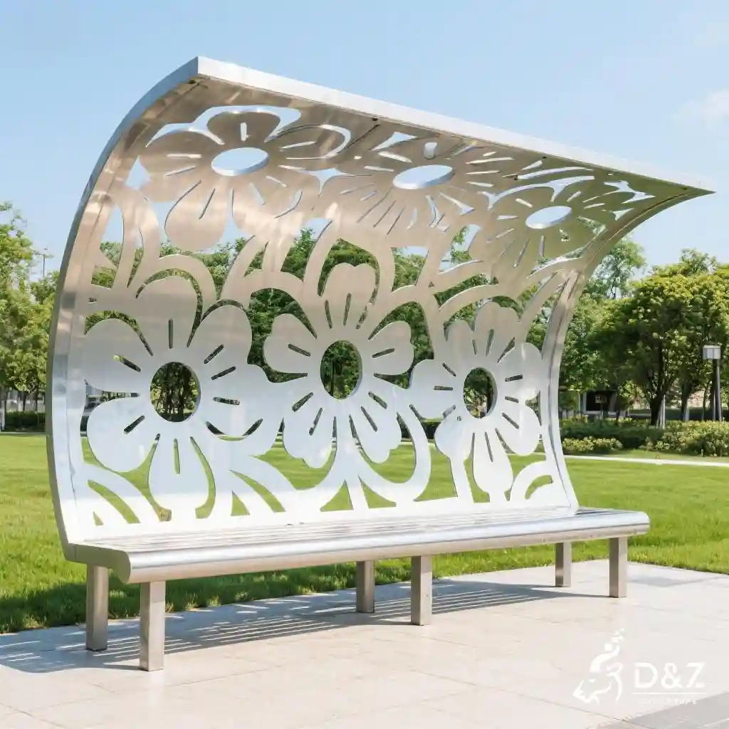Large Metal Flower Bench Seating Installation with Canopy DZN225 Large Metal Flower Bench Seating Installation with Canopy DZN225-4