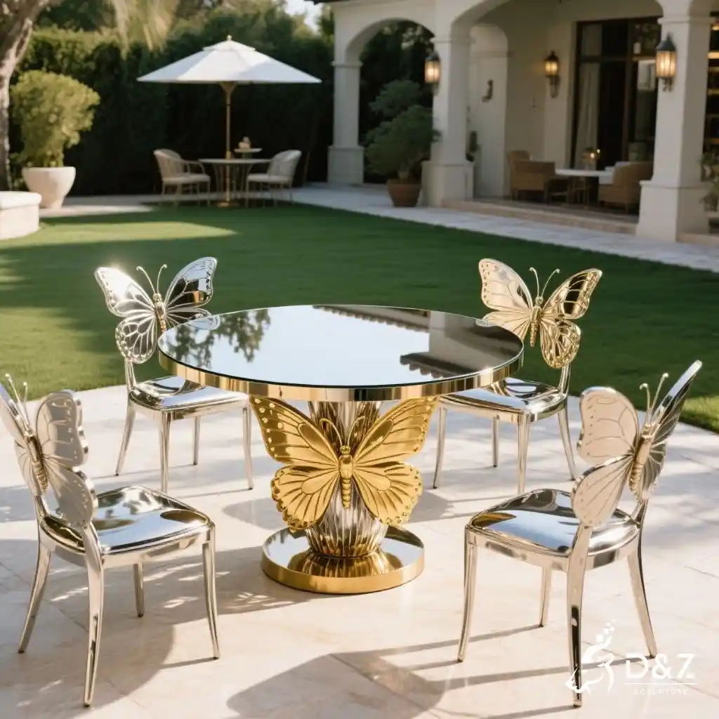 Luxury Metal Table Sculpture and Chairs Butterfly Furniture DZN236 Luxury Metal Table Sculpture and Chairs Butterfly Furniture DZN236-4