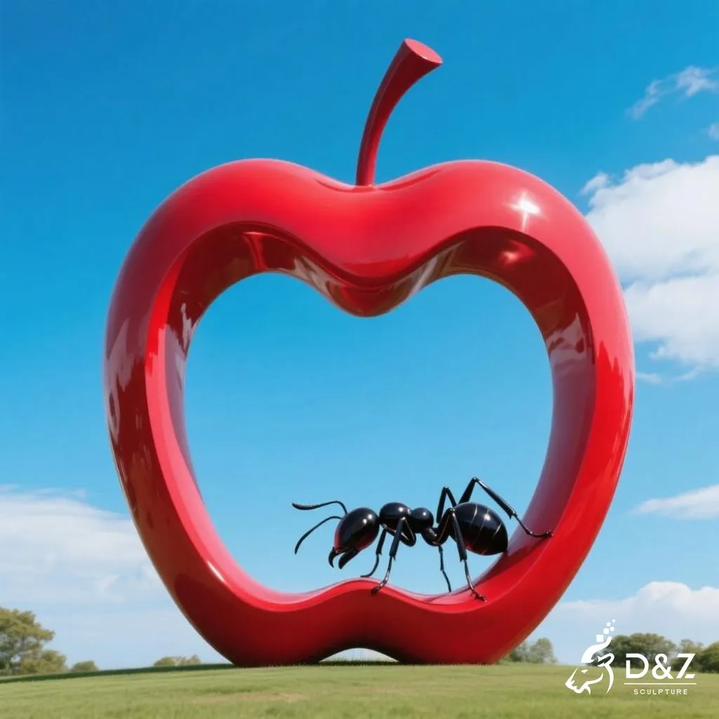Large Red Apple Sculpture with Ant Decoration for Garden DZN243-4