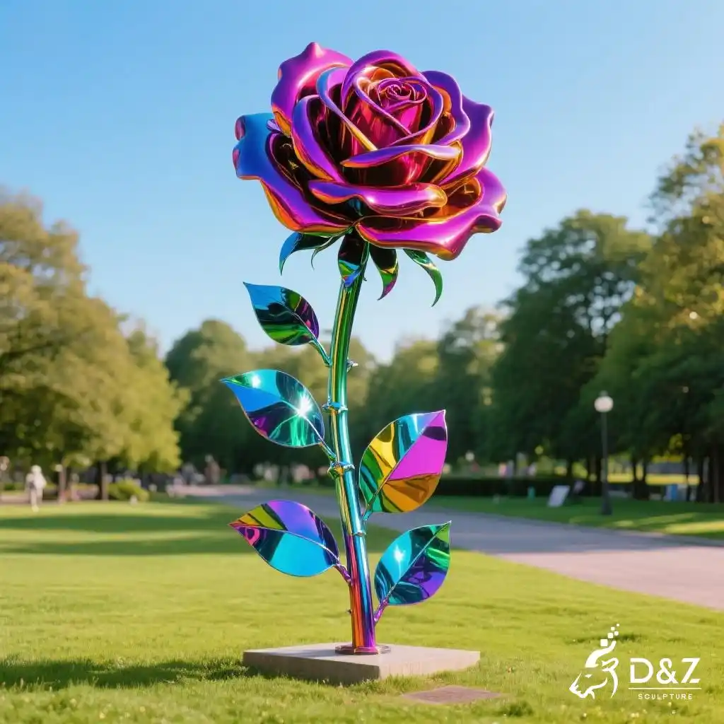 Metal Flower Rose Sculpture - Outdoor Floral Art DZN200-5