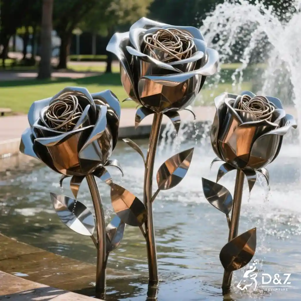 Cluster Eternity Rose Sculpture | Outdoor Metal Flower Art DZN202-5