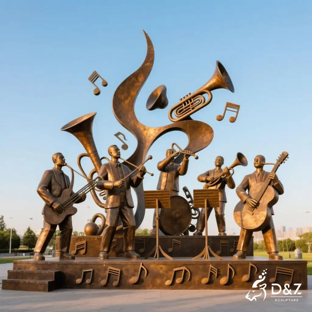 Life-Size Bronze Musician Statues for Sale | Outdoor Music Art DZN191-5