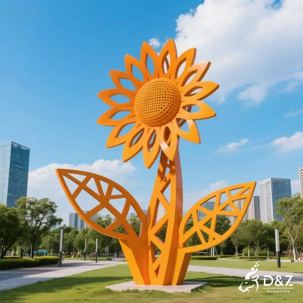 Geometric Metal Sunflower Garden Sculpture for Sale DZN221-4