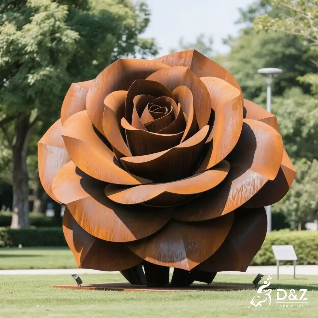Geometric Corten Rose Sculpture Large Rusted Steel Flower Art DZN229-5