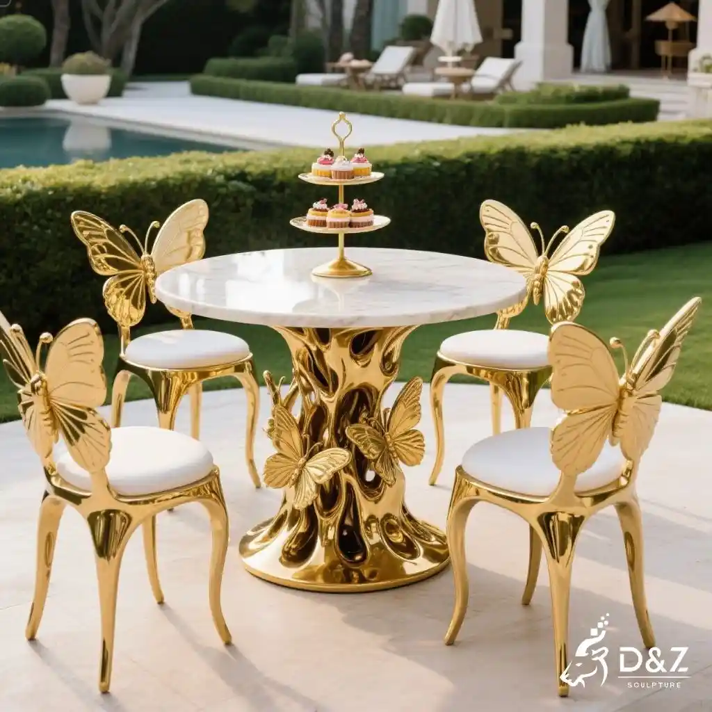 Luxury Metal Table Sculpture and Chairs Butterfly Furniture DZN236 Luxury Metal Table Sculpture and Chairs Butterfly Furniture DZN236-5
