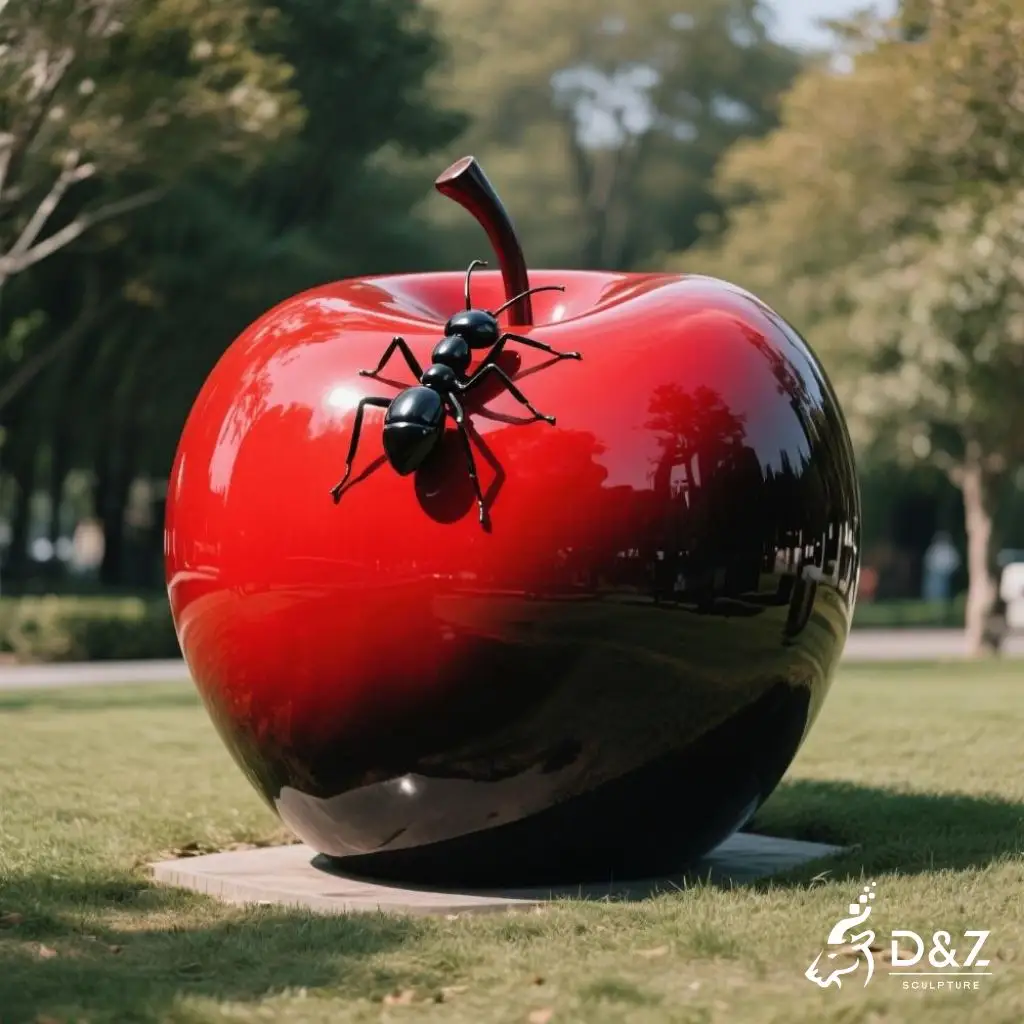 Large Red Apple Sculpture with Ant Decoration for Garden DZN243-5