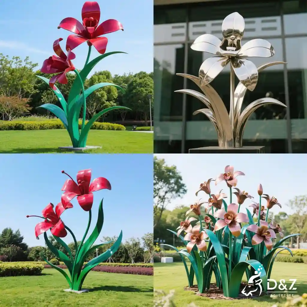 Beautiful Metal Orchid Sculpture | Large Outdoor Flower Decor DZN211 Beautiful Metal Orchid Sculpture | Large Outdoor Flower Decor DZN211-6