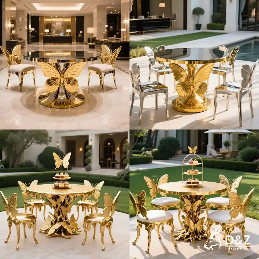 Luxury Metal Table Sculpture and Chairs Butterfly Furniture DZN236 Luxury Metal Table Sculpture and Chairs Butterfly Furniture DZN236-6
