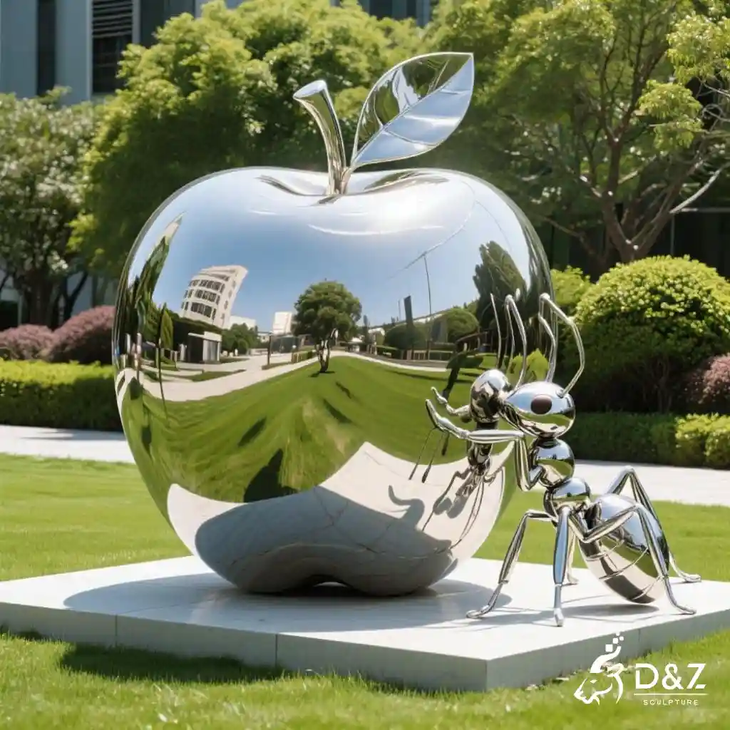 Large Red Apple Sculpture with Ant Decoration for Garden DZN243-6