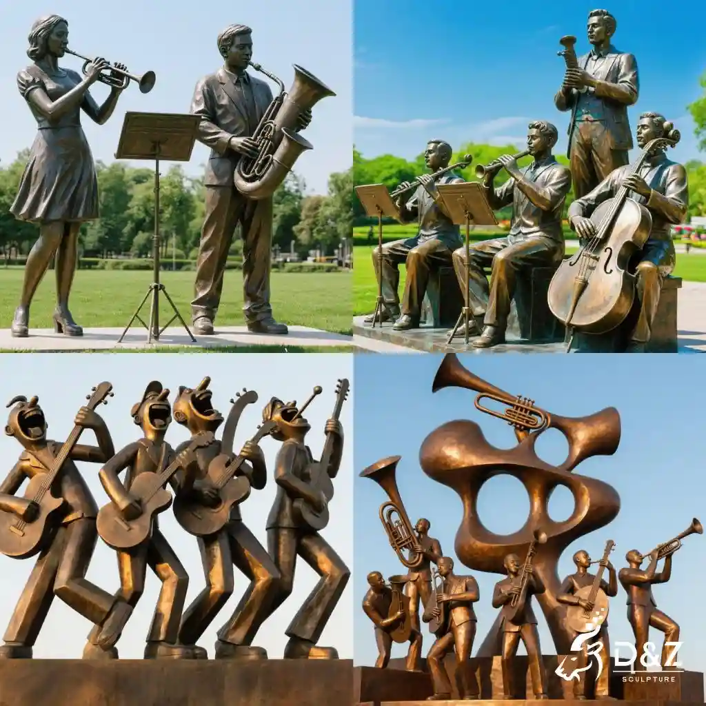 Life-Size Bronze Musician Statues for Sale | Outdoor Music Art DZN191-7