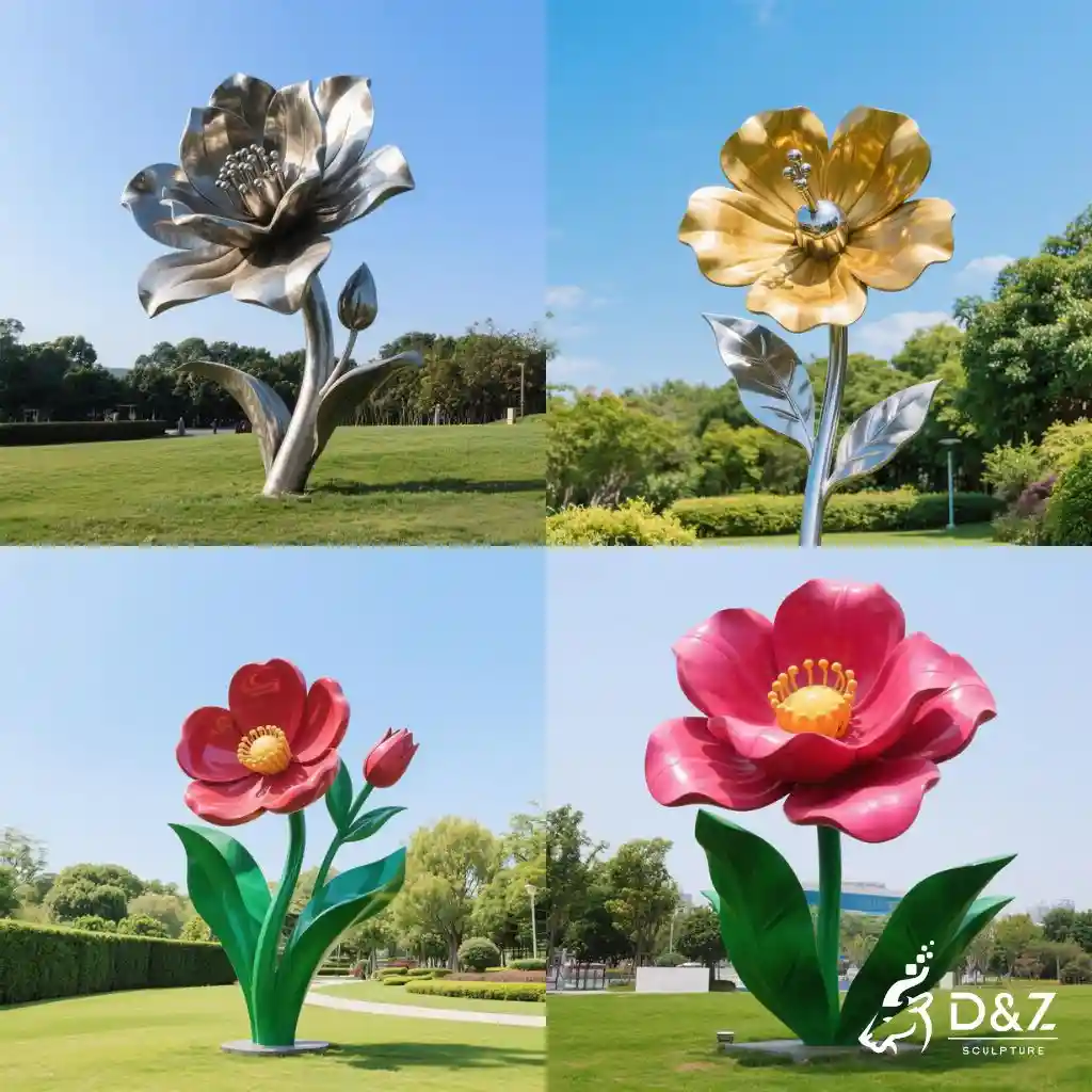 Large Hibiscus Flower Sculpture | Outdoor Metal Flower Art DZN204