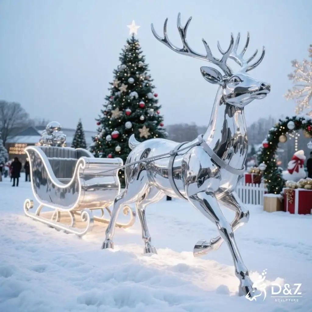 Metal Reindeer Sculpture with Sleigh Christmas Decor DZN268 Metal Reindeer Sculpture with Sleigh Christmas Decor DZN268-1