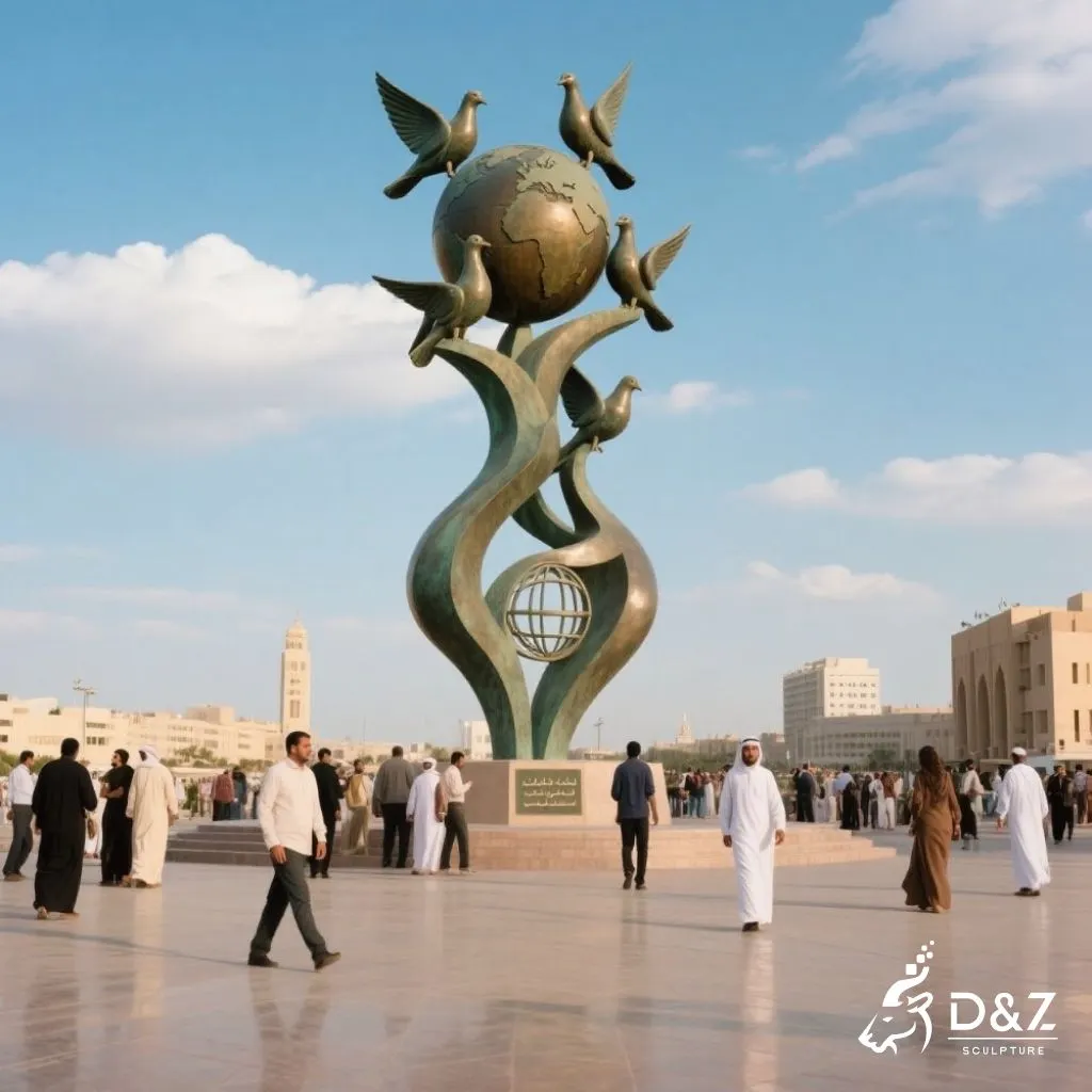 Large Outdoor Bronze Peace Dove Statue with Globe DZN272-1