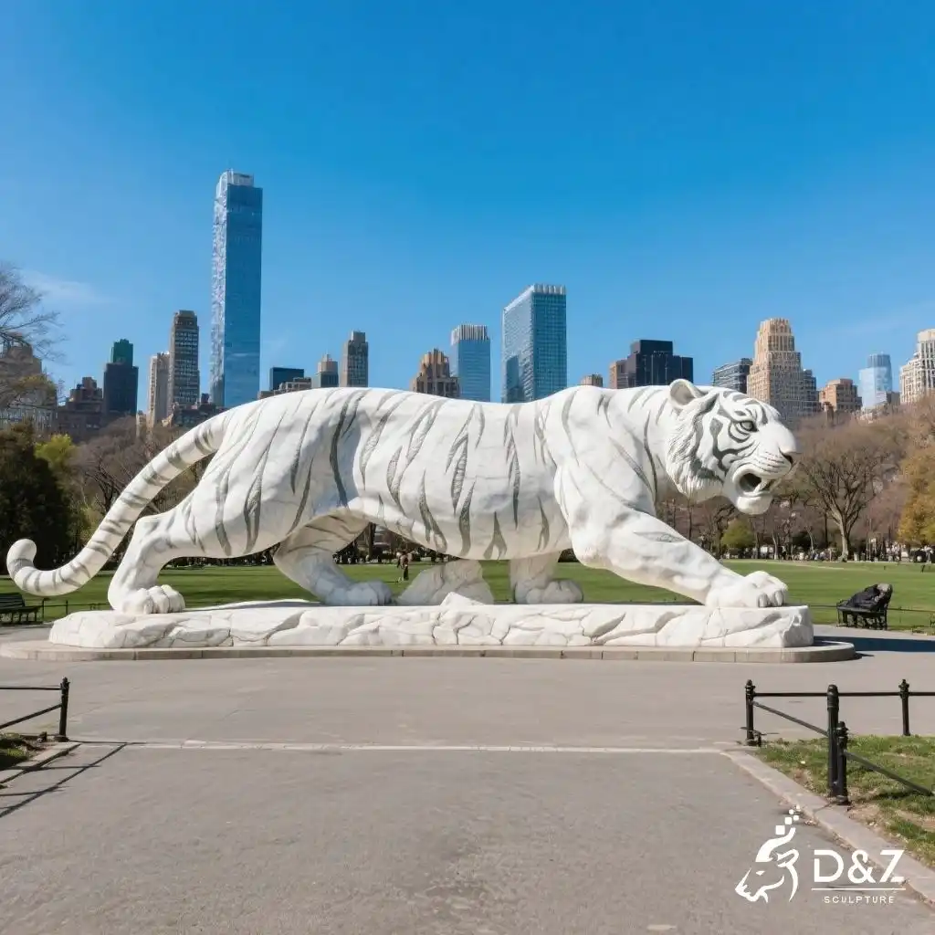 Outdoor Large White Marble Tiger Statue for Sale DZN275-1