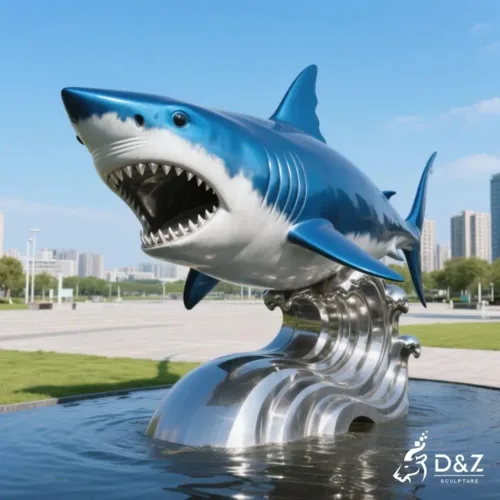 Large Metal Shark Sculpture | Outdoor Animal Art DZN260-1