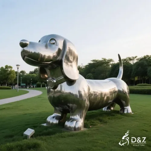 Metal Dachshund Sculpture | Modern Outdoor Dog Art DZN261-1