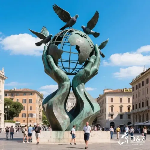 Large Outdoor Bronze Peace Dove Statue with Globe DZN272-2