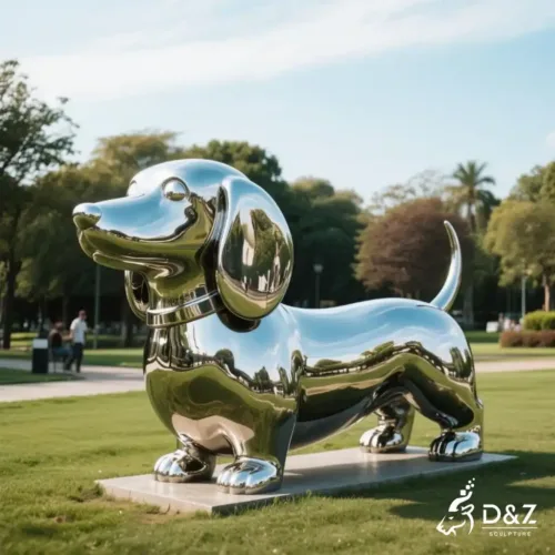 Metal Dachshund Sculpture | Modern Outdoor Dog Art DZN261-2