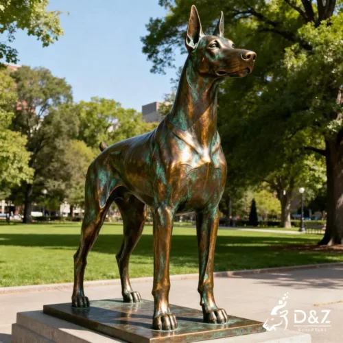 Large bronze Doberman statue, cast by lost-wax method, polished surface, outdoor garden and indoor home decoration-5