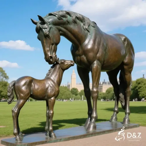 Bronze Mare and Foal Statue Lifelike Horse Statues DZN257-1