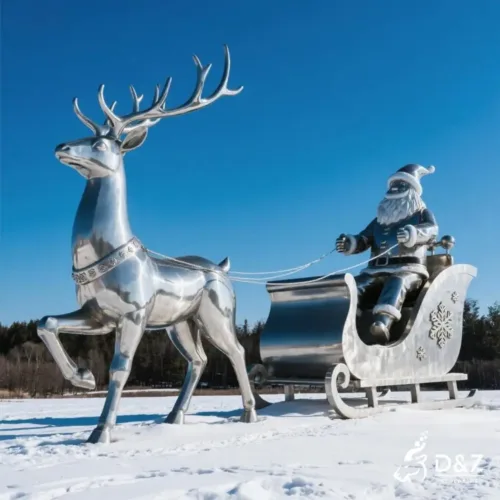 Metal Reindeer Sculpture with Sleigh Christmas Decor DZN268-3