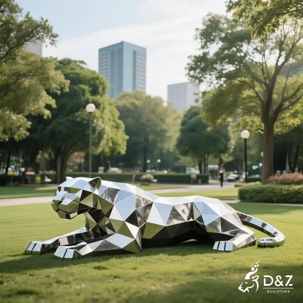 Geometric Leopard Sculpture for Sale | Metal Animal Art DZN271-3