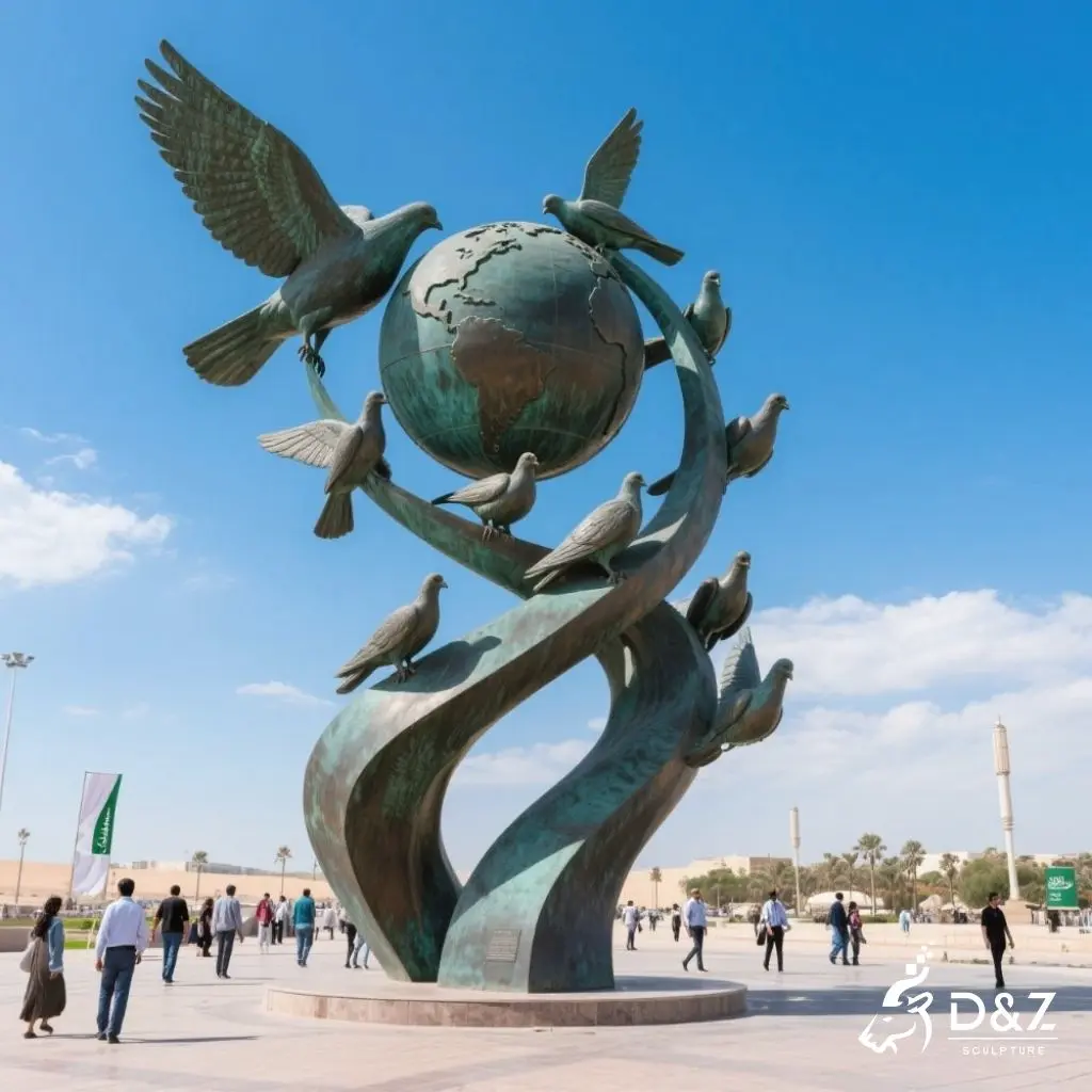 Large Outdoor Bronze Peace Dove Statue with Globe DZN272-3 Large Outdoor Bronze Peace Dove Statue with Globe DZN272-3