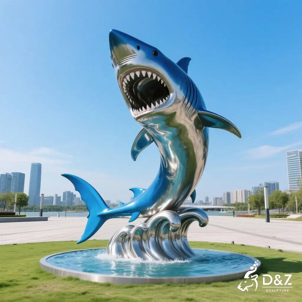 Large Metal Shark Sculpture | Outdoor Animal Art DZN260-3