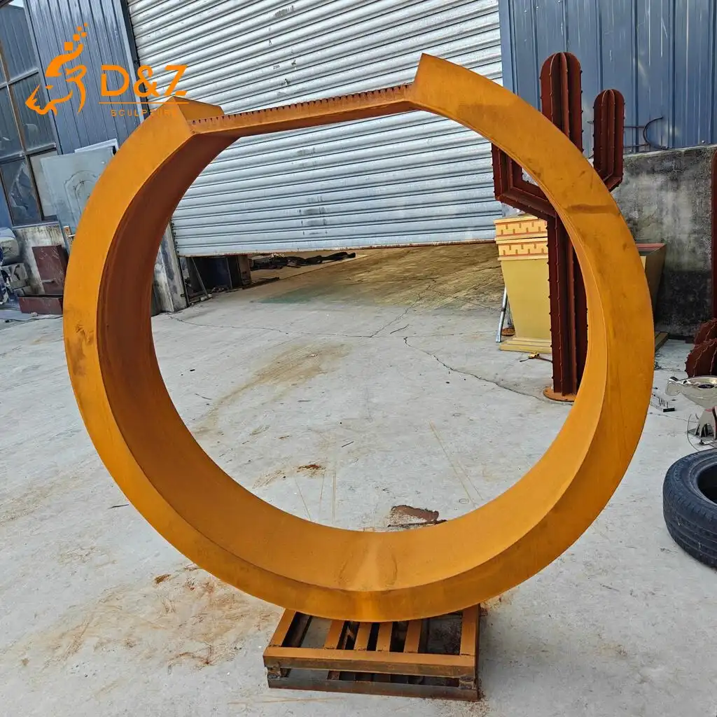 Large Ring Corten Steel Fountain for Modern Decor DZN305 Corten steel fountain, built from premium weathering steel, timeless finish, hotel, indoor and outdoor installation-1