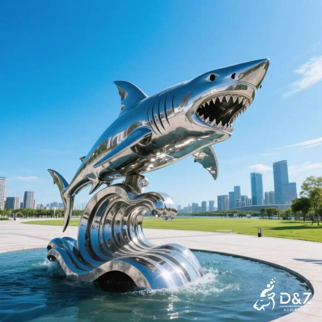 Large Metal Shark Sculpture | Outdoor Animal Art DZN260-4