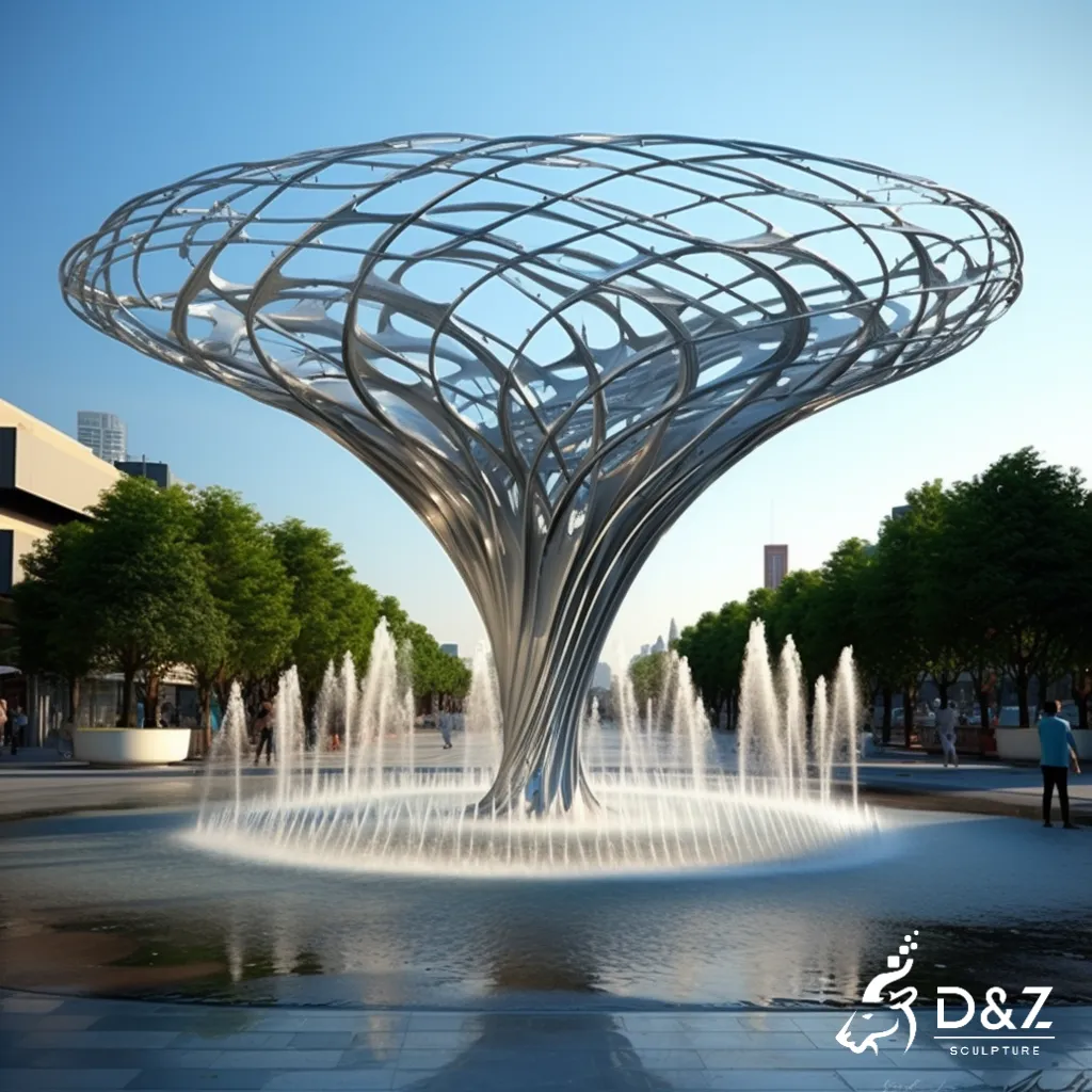 Outdoor Hollow Metal Mesh Sculpture Water Fountain DZN311 Large hollow metal mesh sculpture fountain, crafted in stainless steel, mirror polished surface, gardens, plazas, or hotels-8