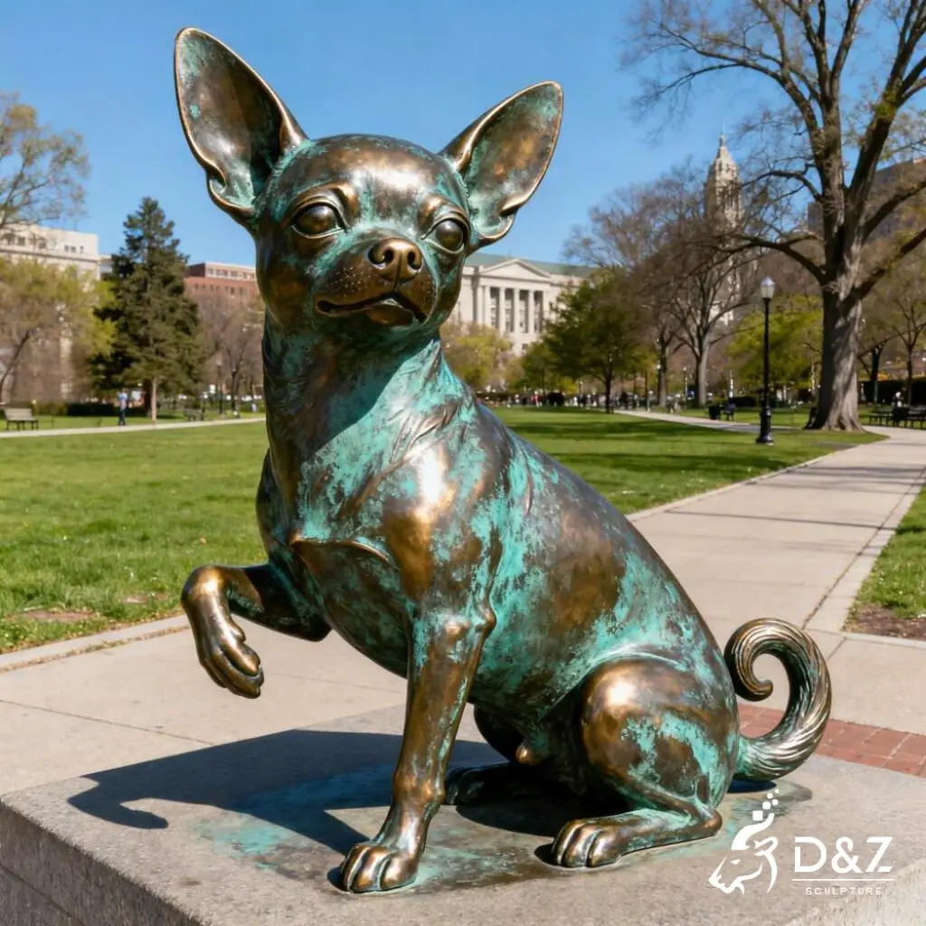 Large Outdoor Bronze Chihuahua Statue Garden Dog Art DZN298 Large bronze Chihuahua statue, cast by lost-wax method, polished surface, outdoor garden decoration-3
