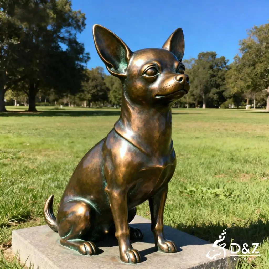 Large Outdoor Bronze Chihuahua Statue Garden Dog Art DZN298 Large bronze Chihuahua statue, cast by lost-wax method, polished surface, outdoor garden decoration-6
