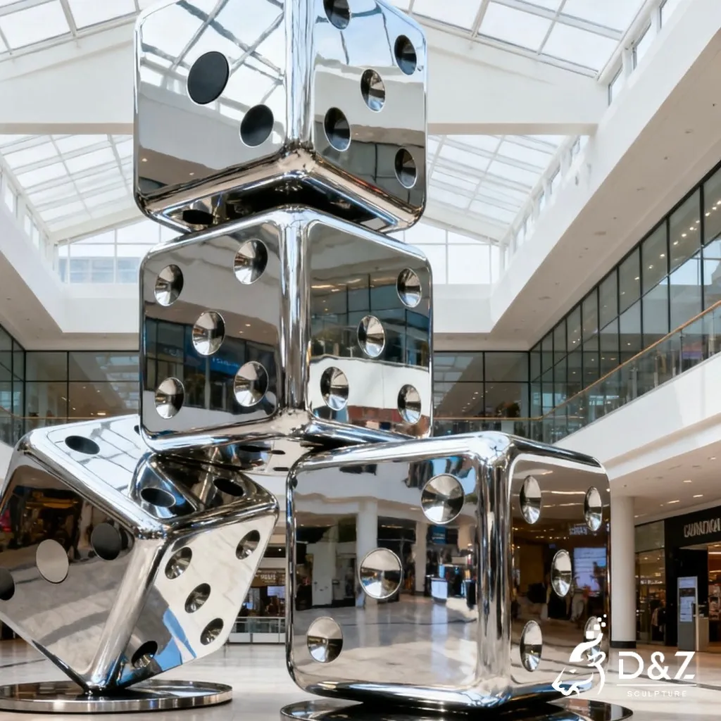 Stainless steel large dice sculpture, crafted in stainless steel, mirror polished surface, casinos, plazas, or hotels-2