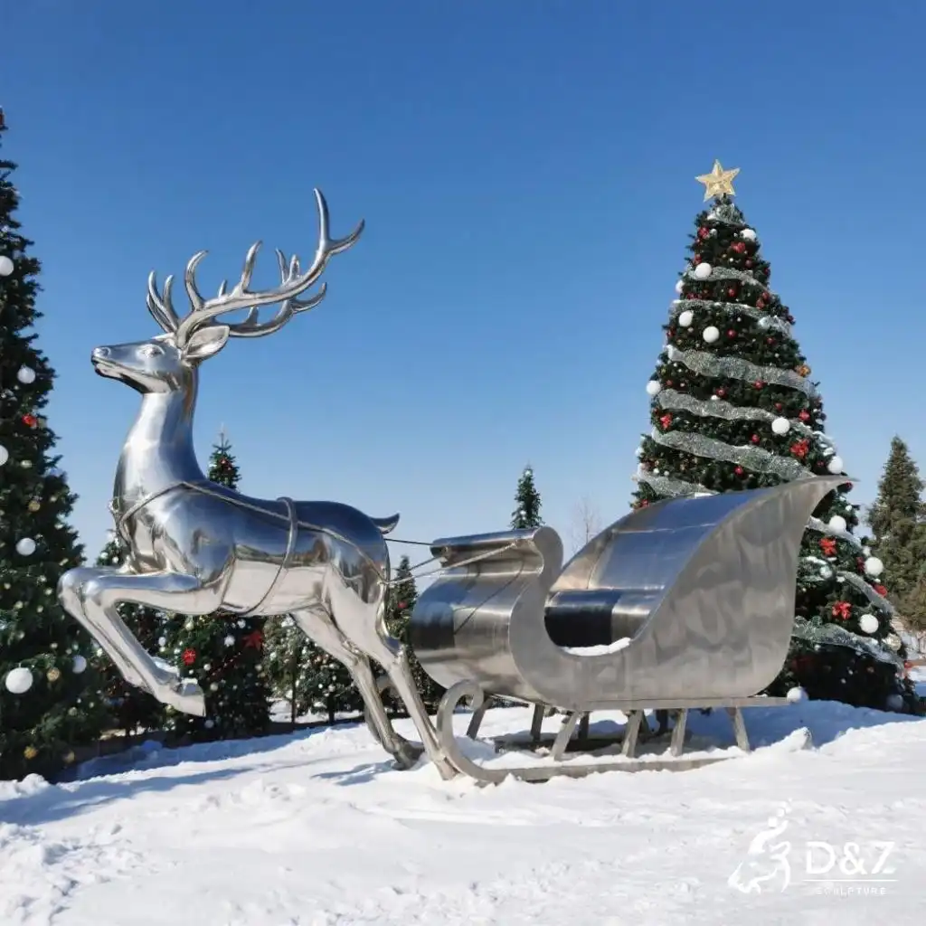 Metal Reindeer Sculpture with Sleigh Christmas Decor DZN268 Metal Reindeer Sculpture with Sleigh Christmas Decor DZN268-5