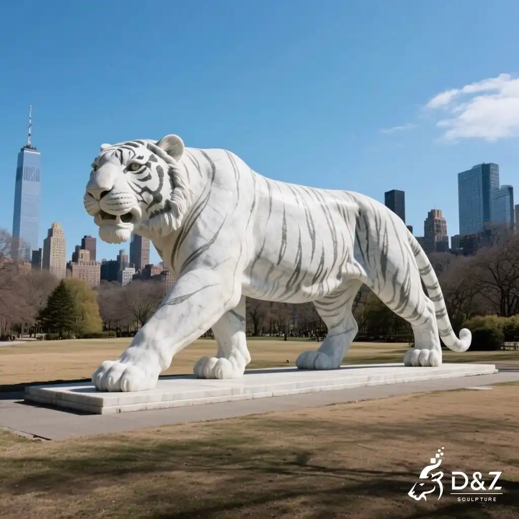 Outdoor Large White Marble Tiger Statue for Sale DZN275-5
