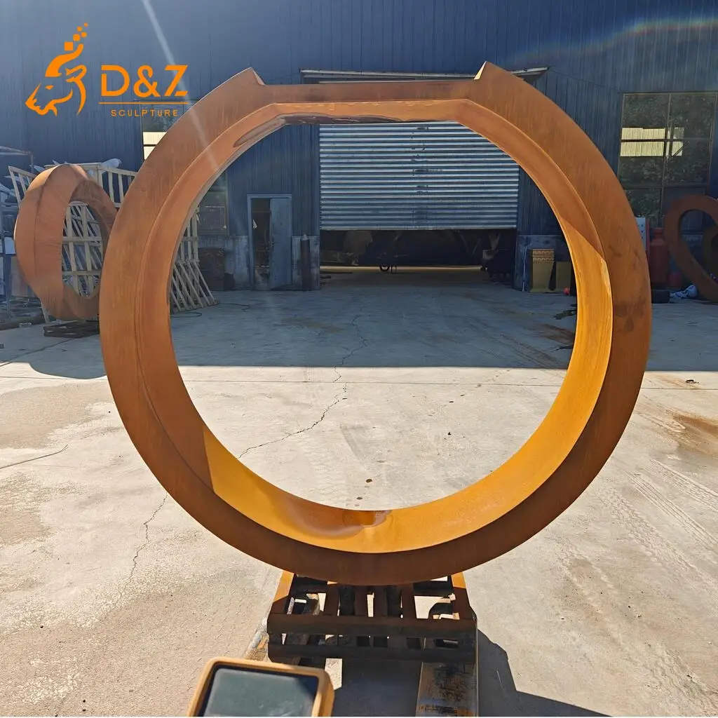 Large Ring Corten Steel Fountain for Modern Decor DZN305 Corten steel water fountain, built from premium weathering steel, timeless finish, hotel, indoor and outdoor installation-3