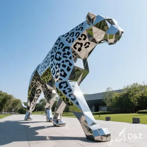 Geometric Leopard Sculpture for Sale | Metal Animal Art DZN271-6