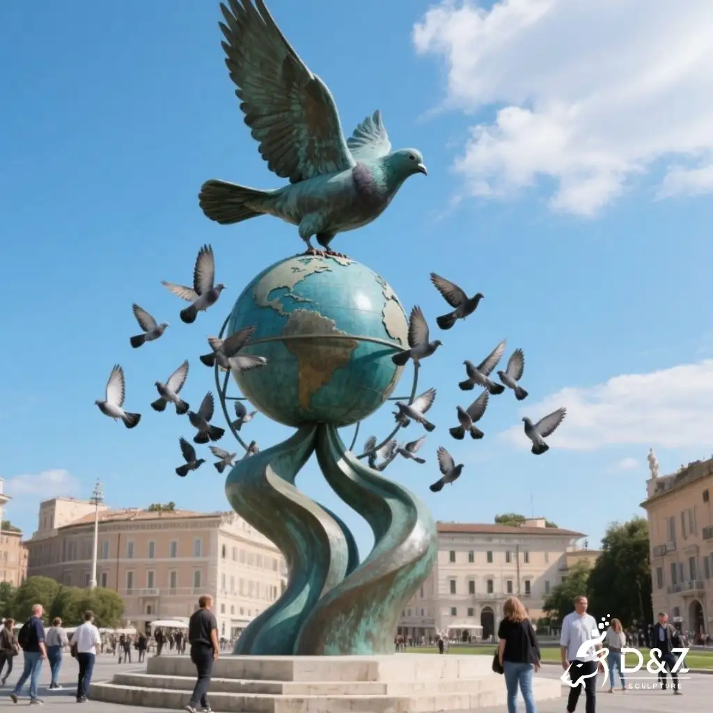 Large Outdoor Bronze Peace Dove Statue with Globe DZN272-6 Large Outdoor Bronze Peace Dove Statue with Globe DZN272-6