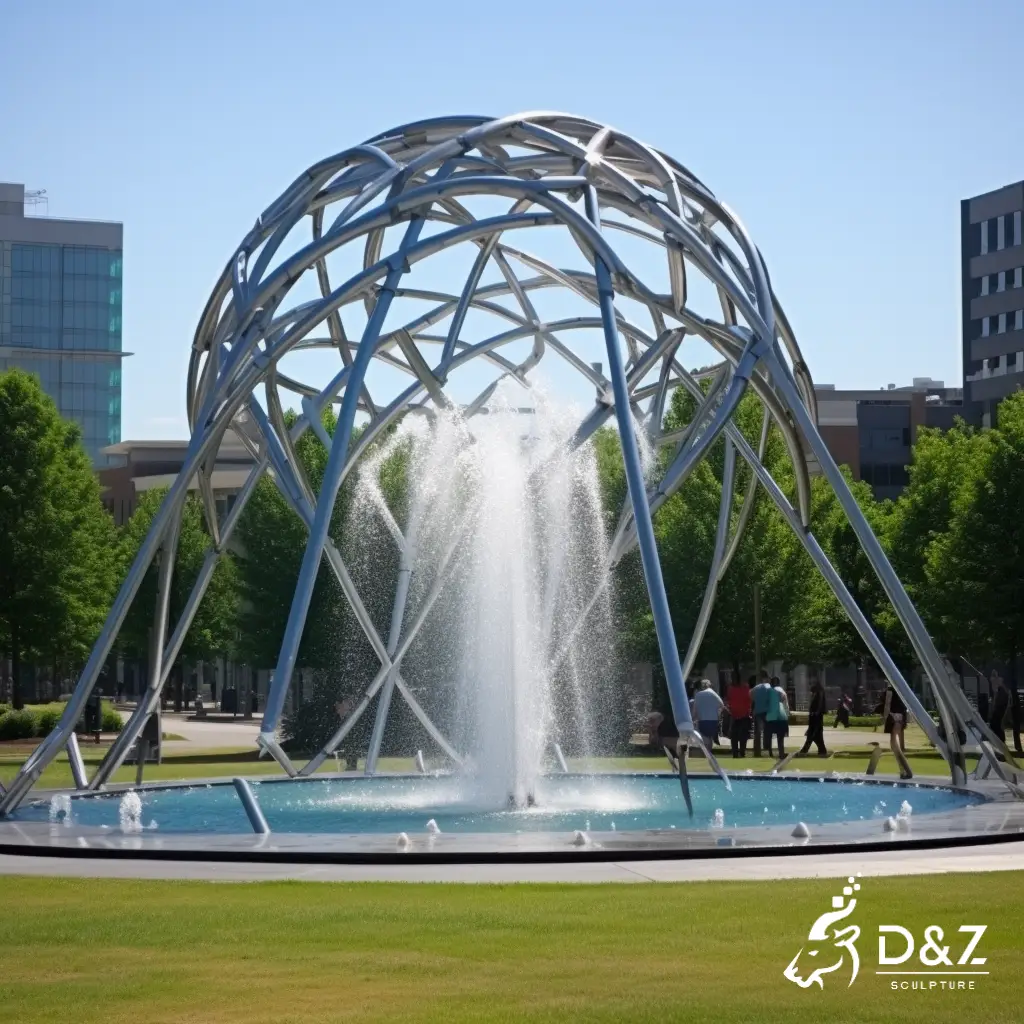 Outdoor Hollow Metal Mesh Sculpture Water Fountain DZN311 Large hollow metal mesh sculpture fountain, crafted in stainless steel, mirror polished surface, gardens, plazas, or hotels-1