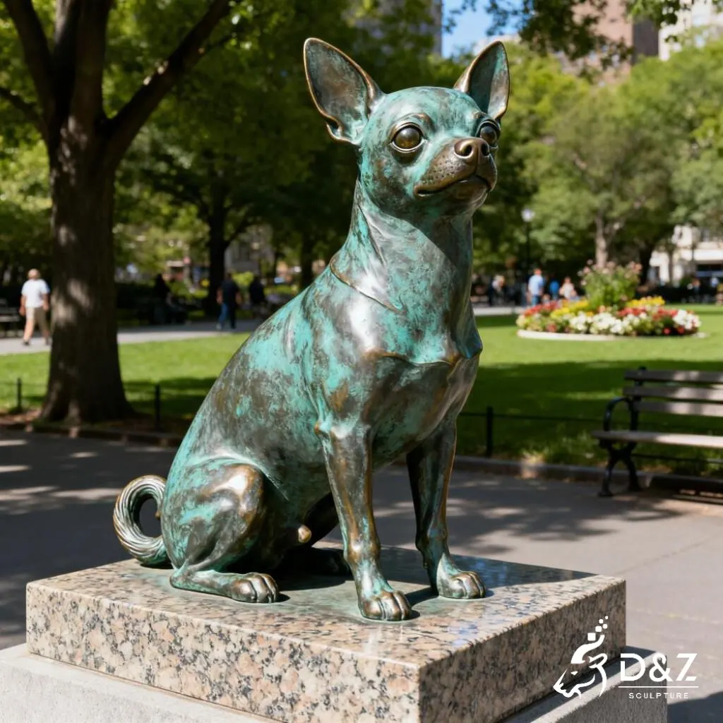 Large Outdoor Bronze Chihuahua Statue Garden Dog Art DZN298 Large bronze Chihuahua statue, cast by lost-wax method, polished surface, outdoor garden decoration-4