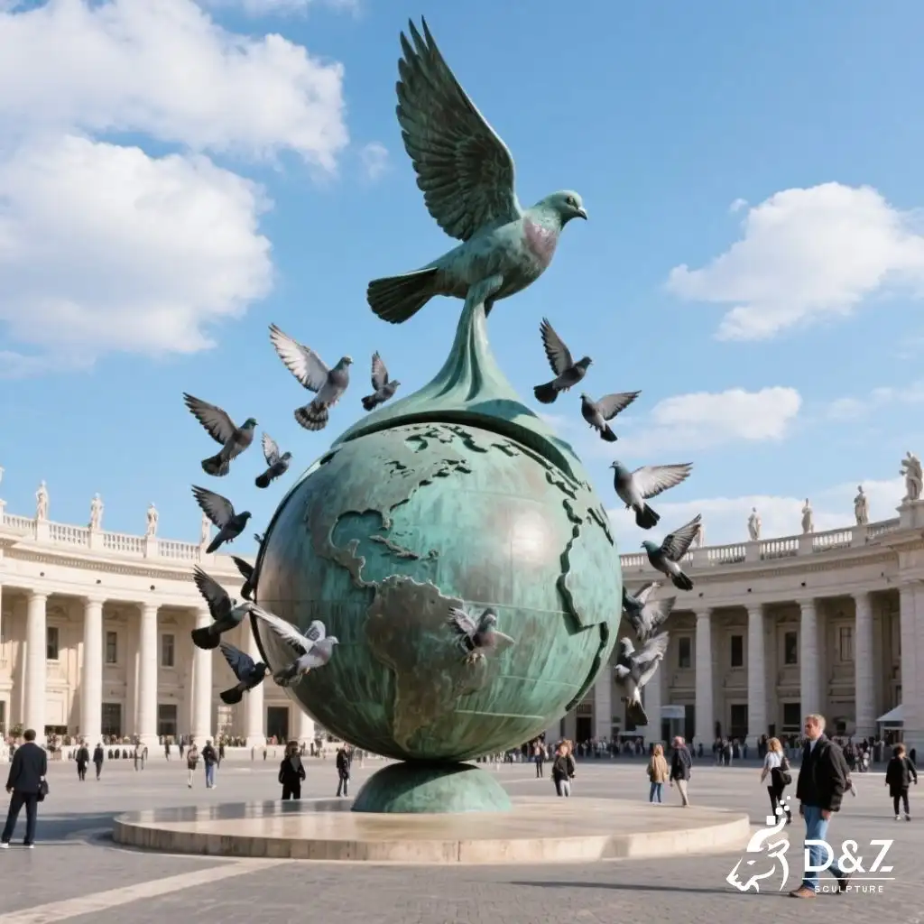 Large Outdoor Bronze Peace Dove Statue with Globe DZN272-7 Large Outdoor Bronze Peace Dove Statue with Globe DZN272-7