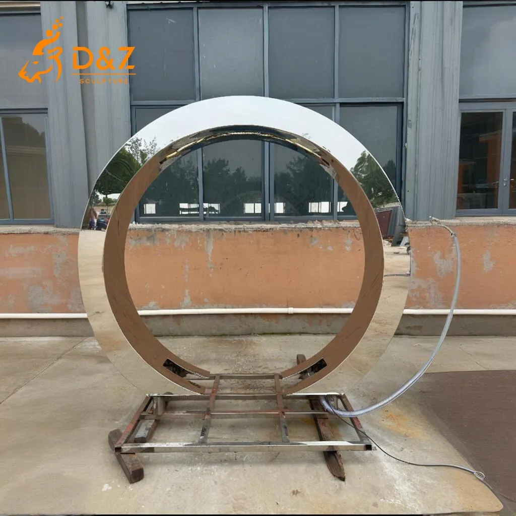 Large Outdoor Stainless Steel Circle Water Fountain DZN306 Stainless steel circle water fountain, crafted in stainless steel, mirror polished surface, gardens, plazas, or hotels-2