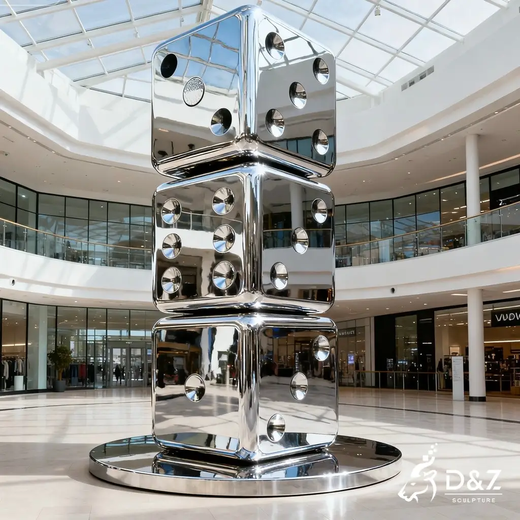 Stainless steel large dice sculpture, crafted in stainless steel, mirror polished surface, casinos, plazas, or hotels-4